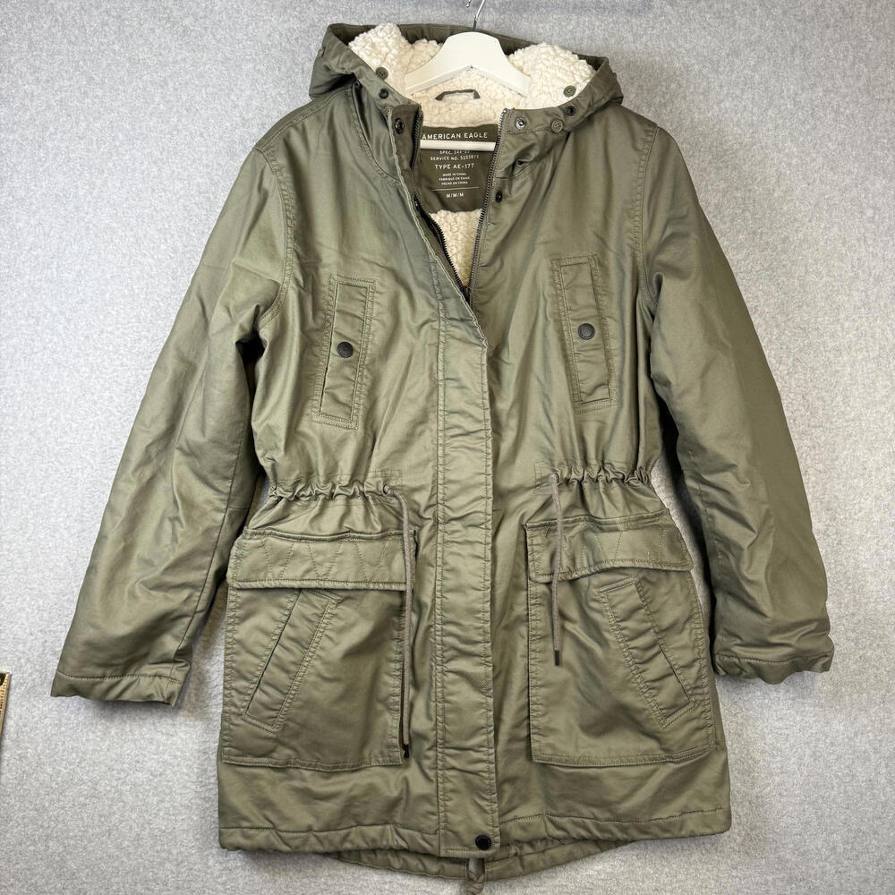 American Eagle Outfitters Women's Size Medium Olive Green Faux Fur Flight Jacket